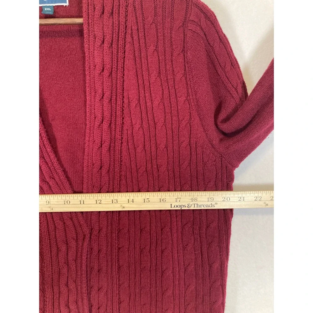 Classic Karen Scott Women XXL Burgundy Cable‎ Knit Shawl Cardigan Sweater
